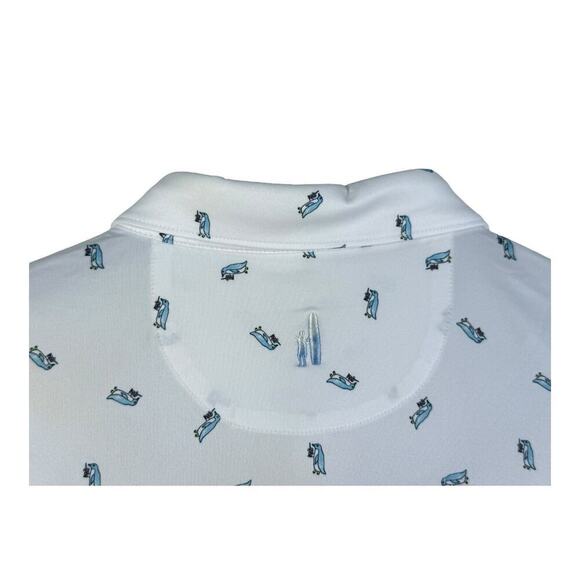 Johnnie O Polo Shirt Mens Large White Penguin Drink Party AOP Golf Performance - Picture 8 of 14